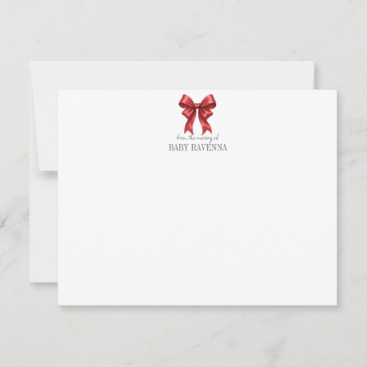 Minimalist Striped Ruby Bow Cute Nursery Note Card Notitiekaartje (Voorkant)