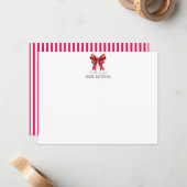 Minimalist Striped Ruby Bow Cute Nursery Note Card Notitiekaartje (Voorkant / Achterkant in situ)