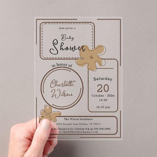 Minimalist Style Flower Notes Baby Shower Acryl Uitnodigingen (Insitu (Draagbaar))