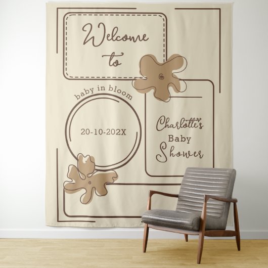 Minimalist Style Flower Notes Baby Shower Backdrop Wandkleed (In situ)