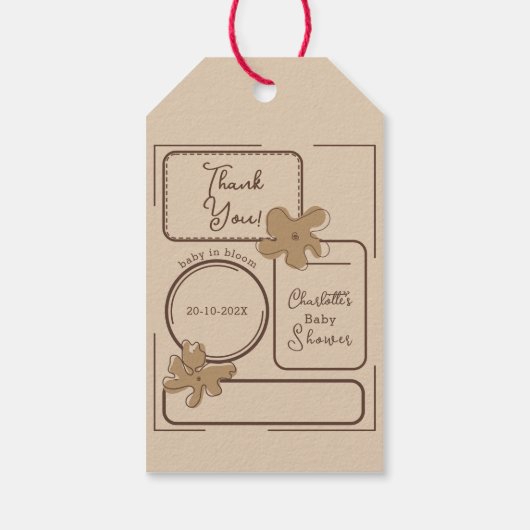 Minimalist Style Flower Notes Baby Shower Cadeaulabel (Achterkant)