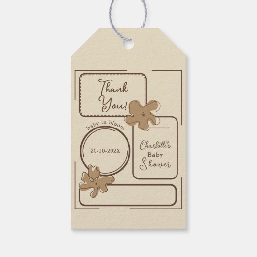 Minimalist Style Flower Notes Baby Shower Cadeaulabel (Achterkant)