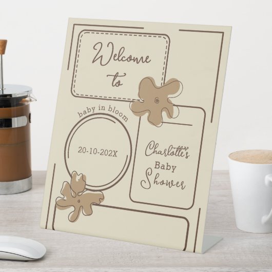 Minimalist Style Flower Notes Baby Shower Welcome Reclamebord Met Voetstuk (Insitu)