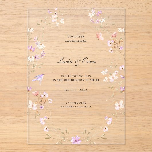 Minimalist Stylish Flowers Wedding Acryl Uitnodigingen (Voorkant)
