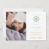 Minimalist Stylish Gold & Blue Snowflake Photo Save The Date (Voorkant)