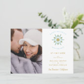 Minimalist Stylish Gold & Blue Snowflake Photo Save The Date (Staand voorkant)