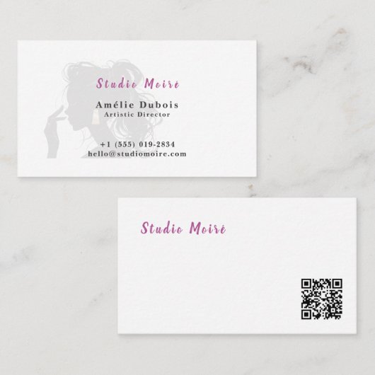 Minimalist Subtle Luxury Salon QR Code Visitekaartje (Voorkant / Achterkant)