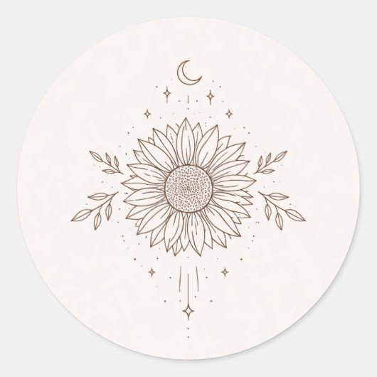 Minimalist Sunflower & Moon Design Ronde Sticker (Voorkant)