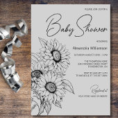 Minimalist Sunflower on Gray Baby Shower Kaart