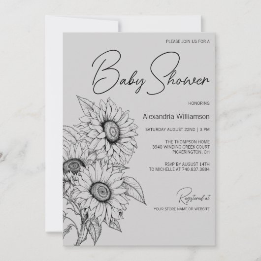 Minimalist Sunflower on Gray Baby Shower Kaart (Voorkant)