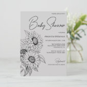 Minimalist Sunflower on Gray Baby Shower Kaart (Staand voorkant)