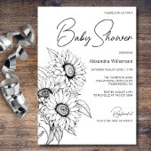 Minimalist Sunflower on White Baby Shower Kaart