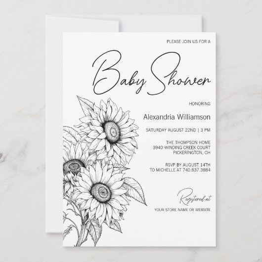 Minimalist Sunflower on White Baby Shower Kaart (Voorkant)