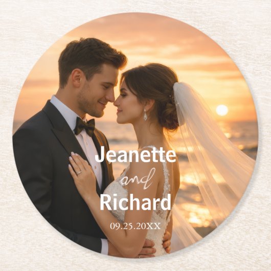Minimalist Sunset Beach Romantic Wedding Vows  Ronde Kartonnen Onderzetter (Voorkant)