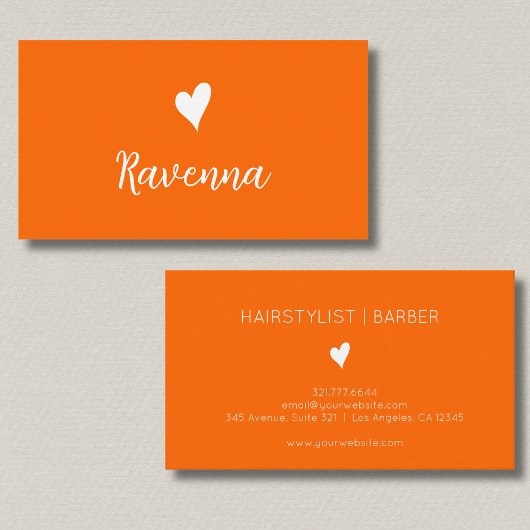 Minimalist Sunset Orange White Heart Barber Name Visitekaartje