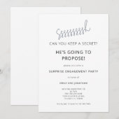 Minimalist Surprise Black White Engagement Party Kaart (Voorkant / Achterkant)