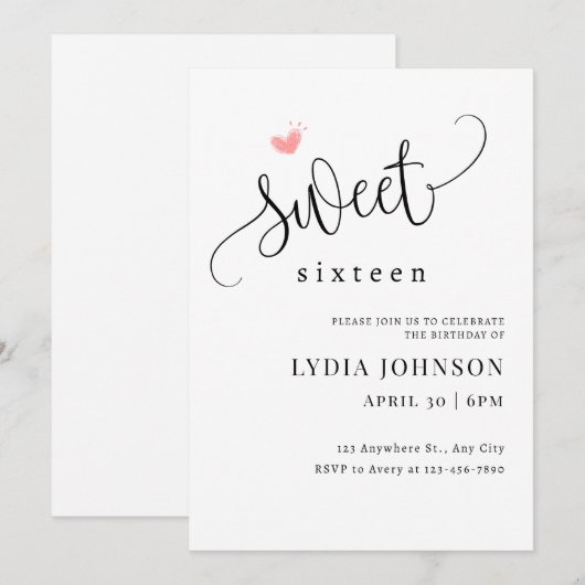 Minimalist Sweet Sixteen Verjaardag, Sweet 16 uitn Kaart (Voorkant / Achterkant)