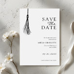 Minimalist Tassel Graduation Party Save The Date<br><div class="desc">Announce your upcoming graduation celebration with this minimalist tassel graduation party Save the Date card. The design features a simple hand-drawn tassel illustration paired with clean, modern typography. The black and white style creates a timeless and elegant look that works well for both high school and college graduation celebrations. This...</div>