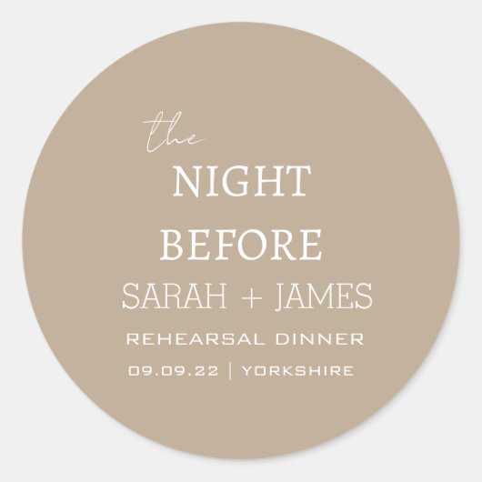 Minimalist Taupe White de nacht voor de bruiloft Ronde Sticker (Voorkant)