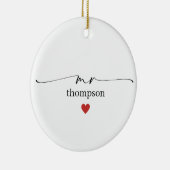 Minimalist Teacher Name Ornament with Heart (Rechts)