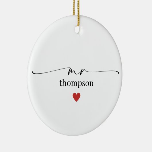 Minimalist Teacher Name Ornament with Heart (Rechts)