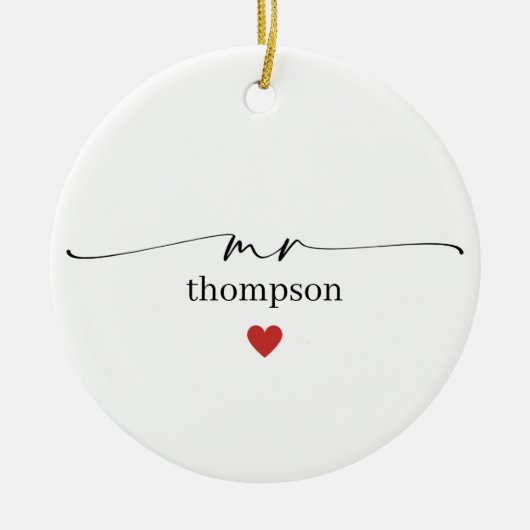 Minimalist Teacher Name Ornament with Heart (Voorkant)