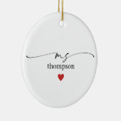 Minimalist Teacher Name Ornament with Heart (Rechts)