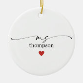 Minimalist Teacher Name Ornament with Heart (Voorkant)