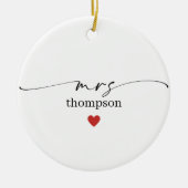 Minimalist Teacher Name Ornament with Heart (Voorkant)
