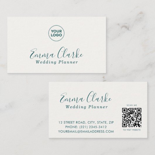 Minimalist Teal Green Scan Code Business Card Visitekaartje (Voorkant / Achterkant)