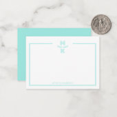 Minimalist Teal Two Border Monogram Note Card Notitiekaartje (Voorkant / Achterkant in situ)