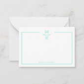 Minimalist Teal Two Border Monogram Note Card Notitiekaartje (Voorkant)