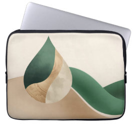 Minimalist Teardrop Wave Beige and Green Laptop Sleeve