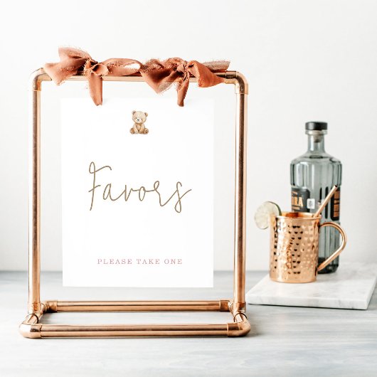 Minimalist Teddy Bear Baby Shower Favors Poster