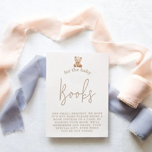 Minimalist Teddy Bear Books Request Baby Shower Informatiekaartje