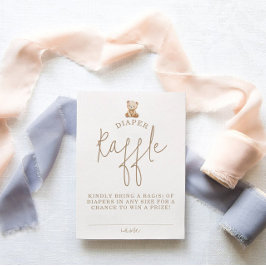 Minimalist Teddy Bear Diaper Raffle Baby Shower Informatiekaartje