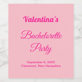 Minimalist Text-Based Pink Bachelorette Party Wijn Etiket