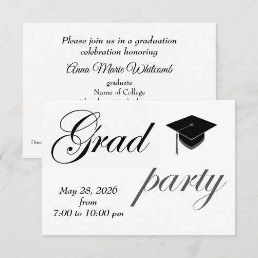 Minimalist Text College Graduation Party  Kaart (Voorkant / Achterkant)