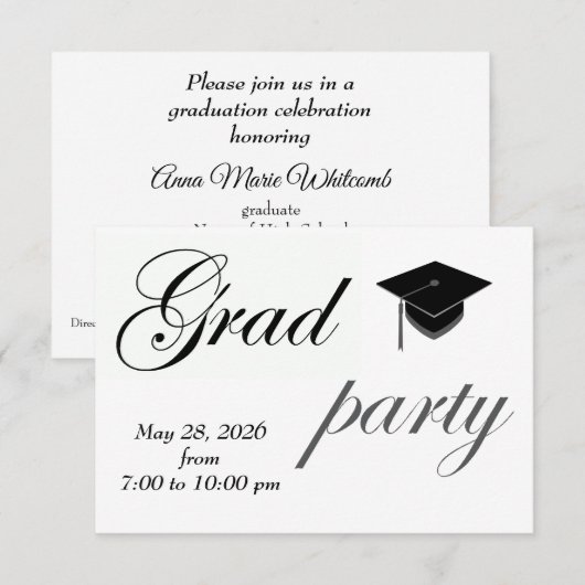 Minimalist Text High School Graduation Party  Kaart (Voorkant / Achterkant)