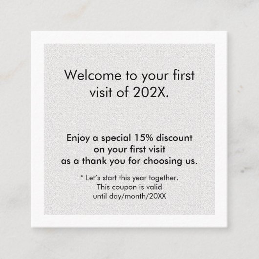Minimalist Texture White Grey Bold First Visit Kortingskaartje (Voorkant)