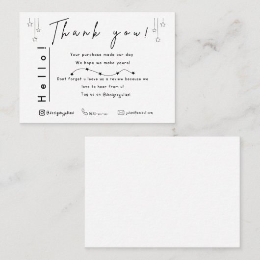 Minimalist Thank You Card – Cute Star Theme Informatiekaartje (Voorkant / Achterkant)