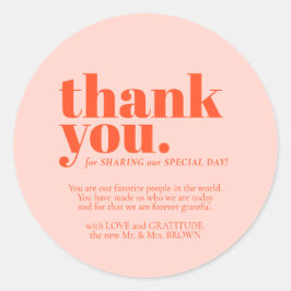 Minimalist Thank You elegant Orange Pink Ronde Sticker