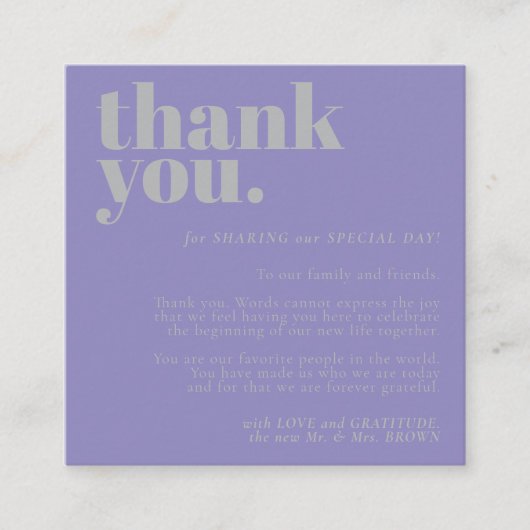 Minimalist Thank You left Lavender Silver Informatiekaartje (Voorkant)