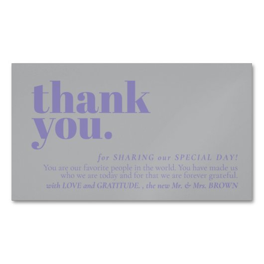 Minimalist Thank You note left Lavender Silver Magnetisch Visitekaartje (Voorkant)