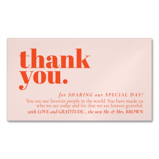 Minimalist Thank You note left Orange Pink Magnetisch Visitekaartje (Voorkant)