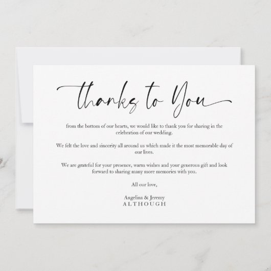 Minimalist Thanks to You Custom Photo Wedding (Achterkant)