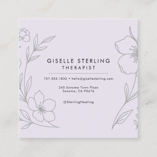 Minimalist Therapist Botanical Lilac Purple Vierkante Visitekaartje (Achterkant)
