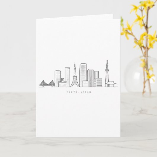 Minimalist Tokyo Skyline Illustration Kaart (Gele Bloem)