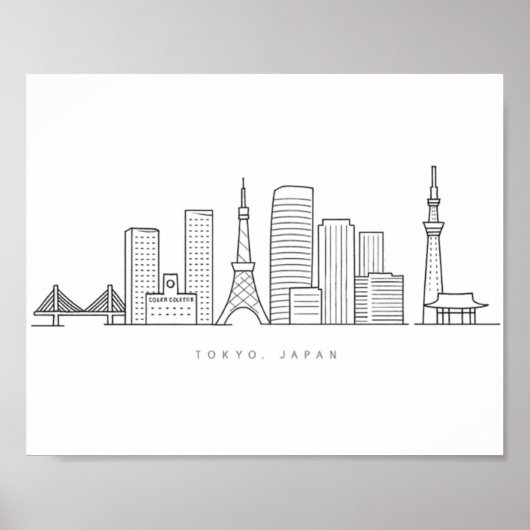 Minimalist Tokyo Skyline Illustration Poster (Voorkant)