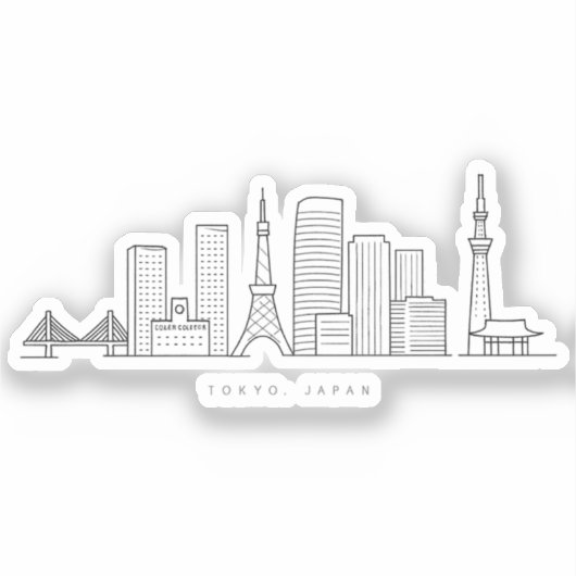 Minimalist Tokyo Skyline Illustration Sticker (Voorkant)